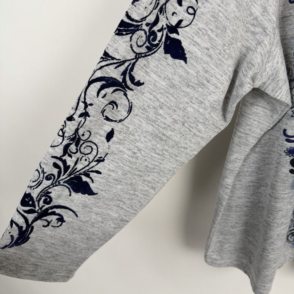 Dressbarn Womens Tunic Blouse 3X Plus Gray Blue Floral Studded V Neck Boho Artsy - Picture 8 of 11